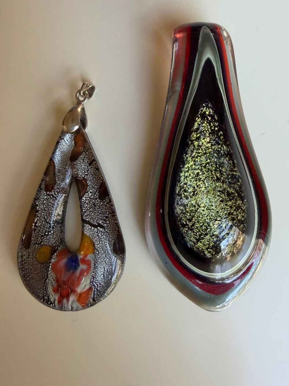 Vintage Murano Style Handmade Art Glass Statement Pendant Lot (Set of 2)